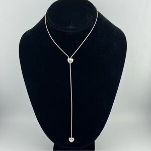 Silver 925 Italy Double Heart Lariat Style Adjustable Length Drop Necklace